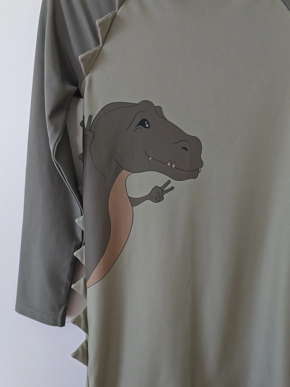 Kids Long Sleeve Dino Rashguard Swimsuit - Olive Green